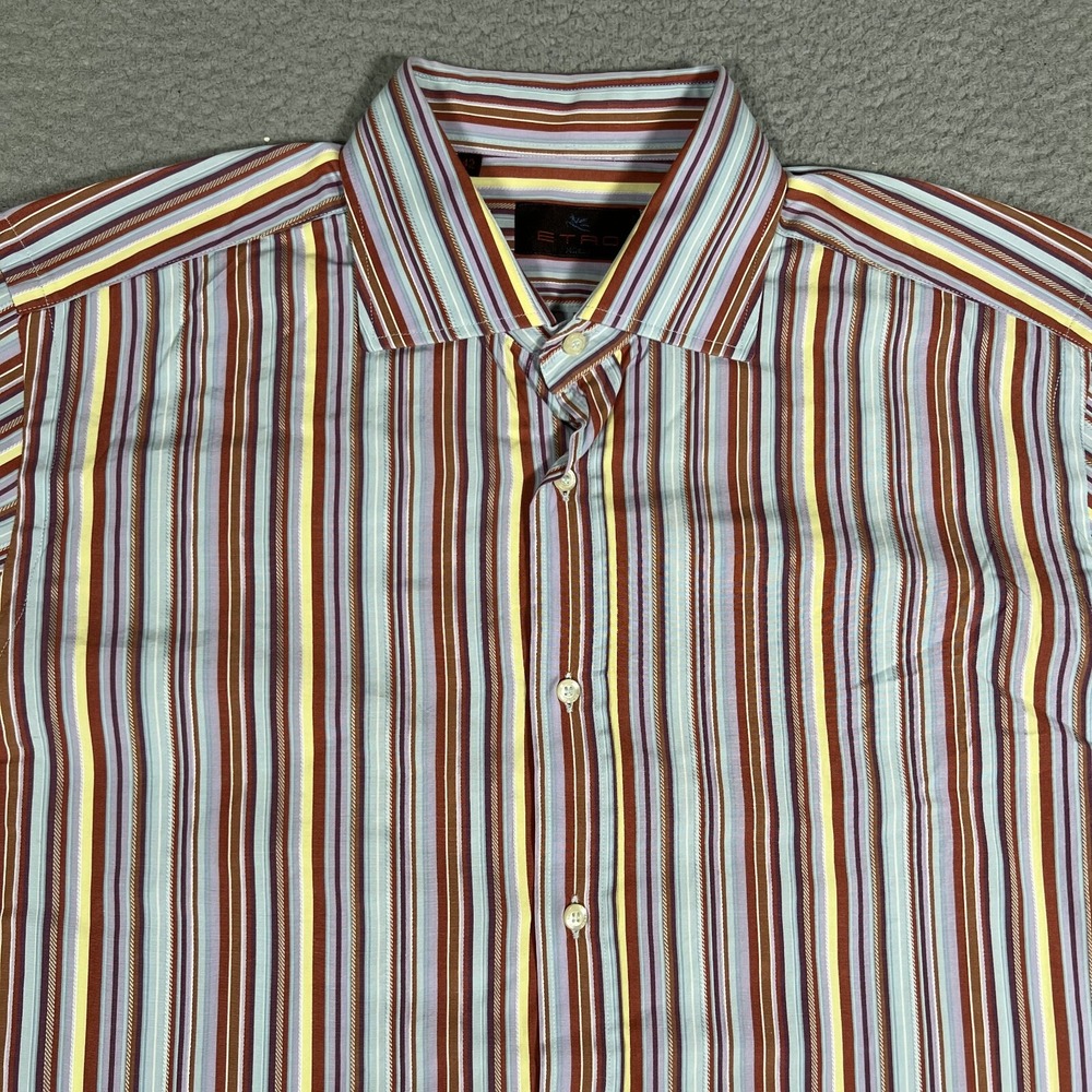 ETRO Shirt Mens 42 Striped 100% Cotton Casual‎ Preppy Button Up Made in Italy